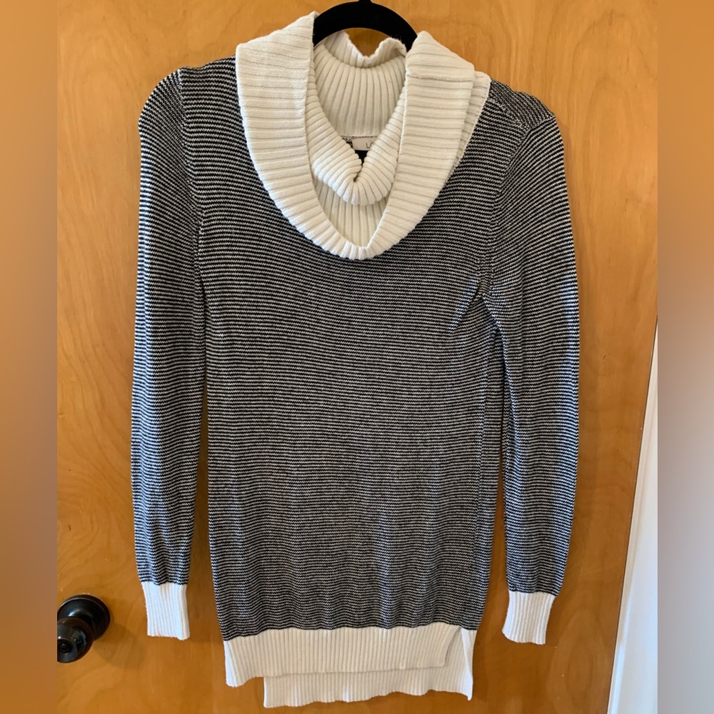 Chic Striped Sweater with Cowl Neck